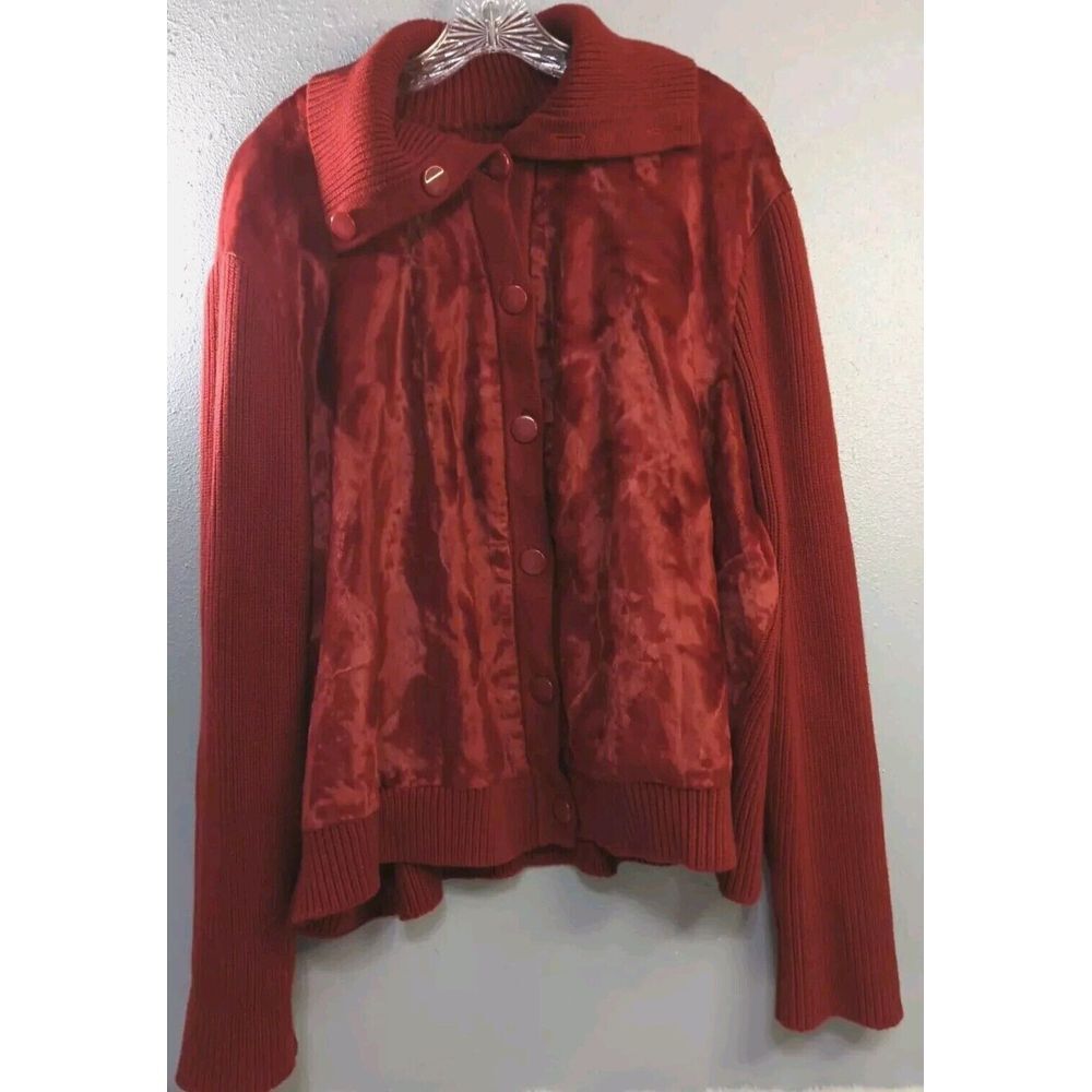 Terry Lewis Classic Luxury Red Valor Front Button Up Heavyweight Sweater 3X. 518